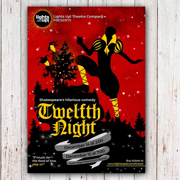 Design by yummy titled "Poster for 12th Night Teen Theatre Production (Shakespeare comedy)"