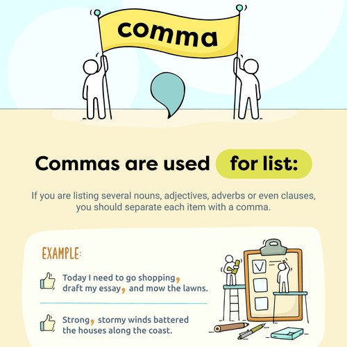 Comma rule infographic to appeal to students of any age Design by Laenoir