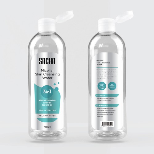 Sacha Micellar Water bottle 500ml Design by SikretStudio