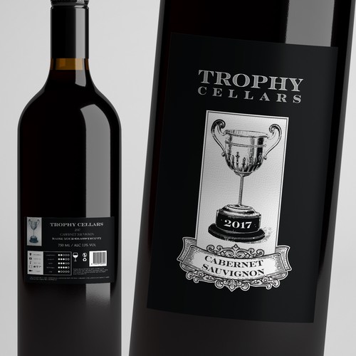 ***Bring the vision to LIFE *** TROPHY Wines - CATCHY MODERN WINE LABEL - have a look at attached guide files! Diseño de Windmill Designer™