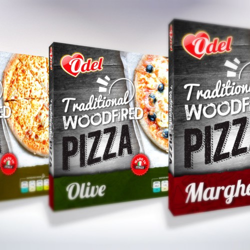 create a modern and appealing frozen pizza box Design by Stella Nicodemou