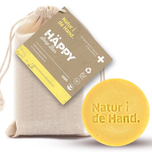 Eye-catching, trendy and environmentally friendly packaging for shampoo bar and natural soap produce Design by intanamir