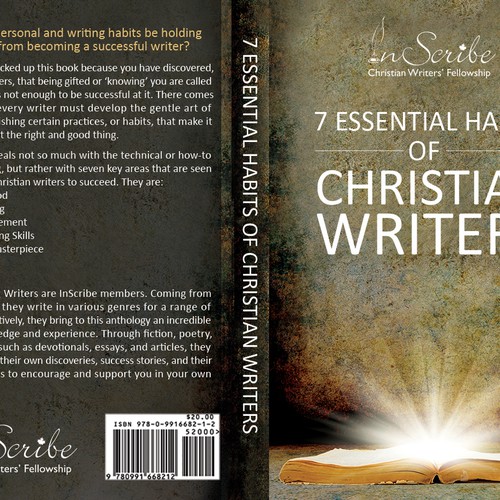 Create a captivating book cover for anthology, 7 Essential Habits of Christian Writers Design by Mila.