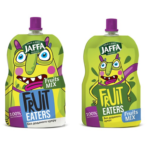 Design a monster package of kids fruit pouches