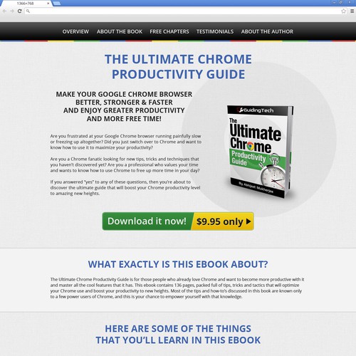 Designs Create a modern, elegant, responsive landing page for The Ultimate Chrome Productivity