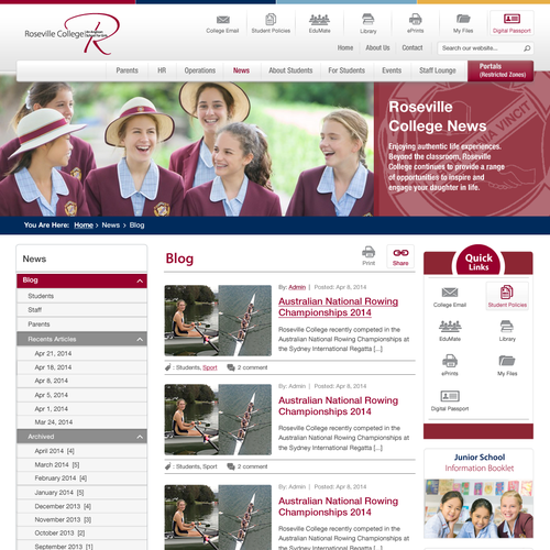 SharePoint Intranet Design for Private Girls School Design by rain is well