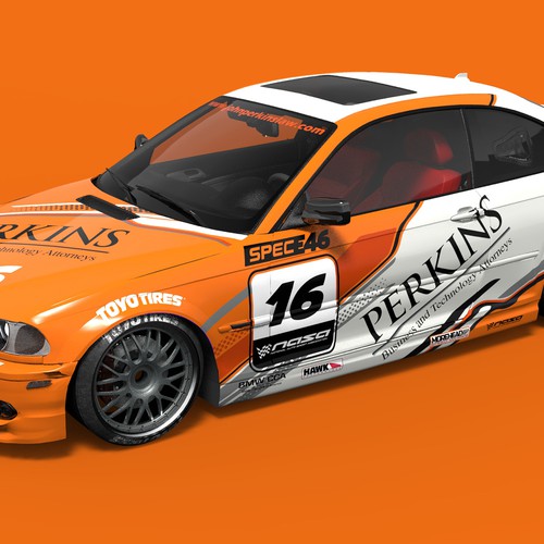 Perkins-Clemson e46 Race Car Wrap Design by Andrei Sandu