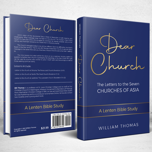 Design a book cover for a Christian Bible Study, "Dear Church: The Letters to the Seven Churches Design by Bovan