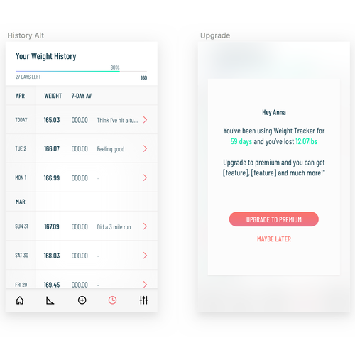 Design simple, professional UI for a Weight Tracker app Design by MarkClayton