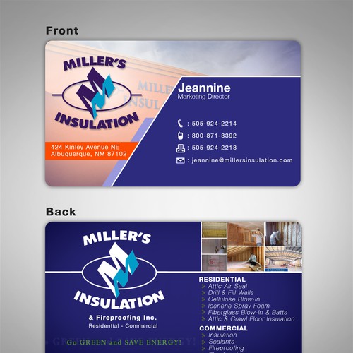 Business card design for Miller's Insulation デザイン by jayzmax