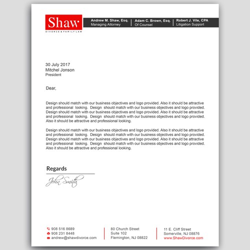 Letterhead for Divorce & Family Law Firm; Modern, Conservative Design Design by PAPRI802030