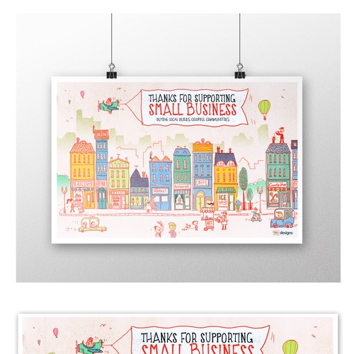 Design a fun, happy illustration of a small town for 99designs! Design by Pinch Studio