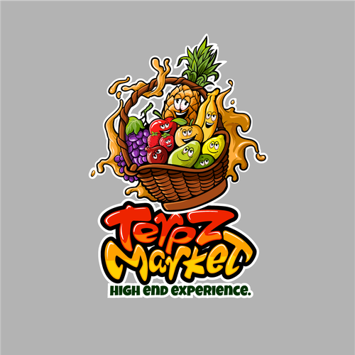Design a fruit basket logo with faces on high terpene fruits for a cannabis company. Diseño de Antonius Agung