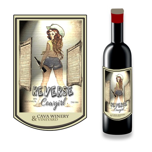 Reverse Cowgirl Wine label Diseño de Lalune