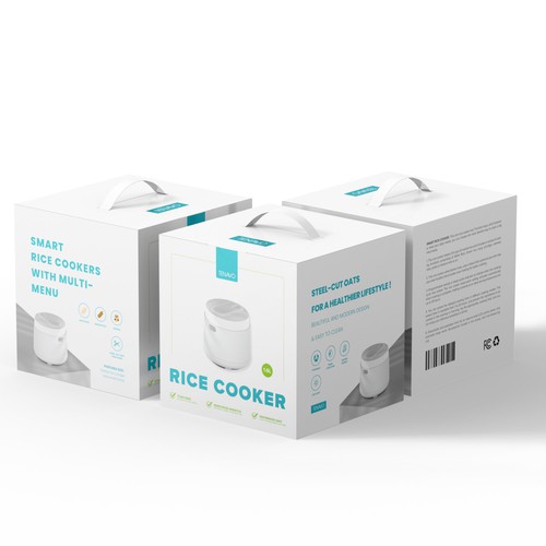 Design a modern package for a smart rice cooker Design by CUPEDIUM