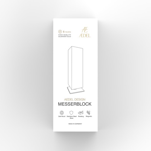 Design of an elegant product packaging for the first product of a new brand. Rotating knife block Design by Ahmed.elroumi