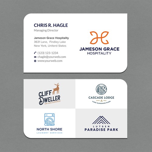 Create a modern and clean business card for a parent company with 4 subsidiaries Design by CurveSky™ ☑️