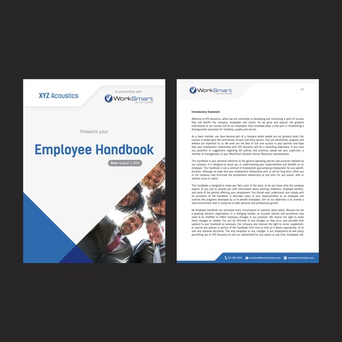 Design a new look for employee handbook - cover page/header/new font Réalisé par roberto615