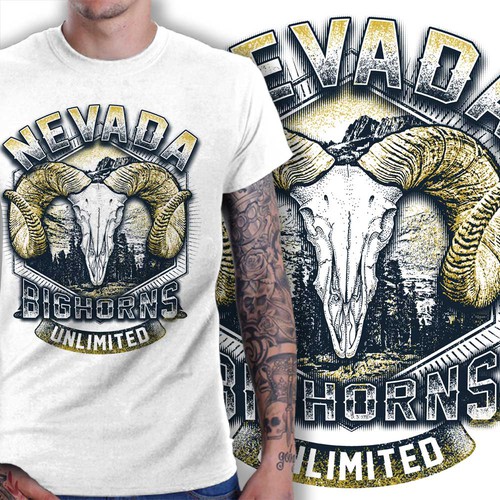 White Graphic T-shirt - Ram / Bighorn Sheep. Organic Cotton - Born