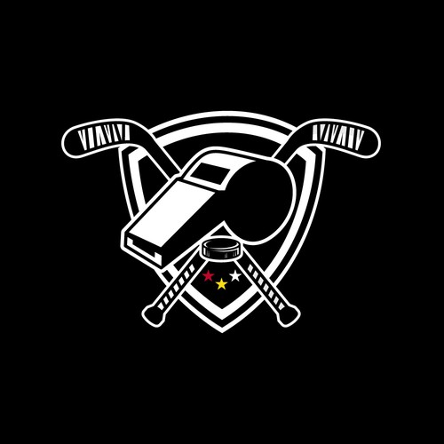 Hockey Referees Logo with whistle and hockeystick Design by BrainstormingDsg