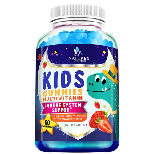 Tasty Kids Multivitamin Gummies Product Label for Nature's Nutrition Design by agooshe