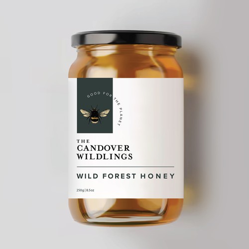 The Bees Need You! Wild Forest Honey Label Design. Design by Osolindu