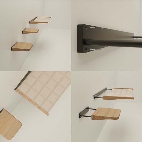 Productdesign for manufacturing a modern and minmal wall-mounted cat shelf and stairs Diseño de Fikri desno