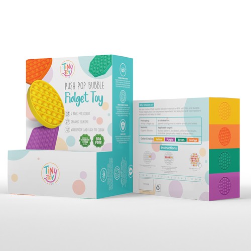Toy Company in need of a playful, bright, and descriptive packaging. Design by CUPEDIUM
