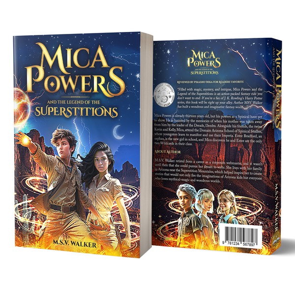 Design by MarCreative™ titled "Epic Fantasy Children’s Book Cover – “Mica Powers and the Legend of the Superstitions”"