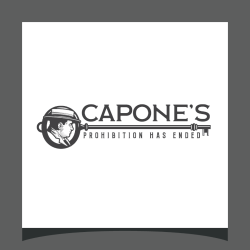 Design a prohibition style logo with a old key and al Capone face ( side view ) black and white Design by kazeem