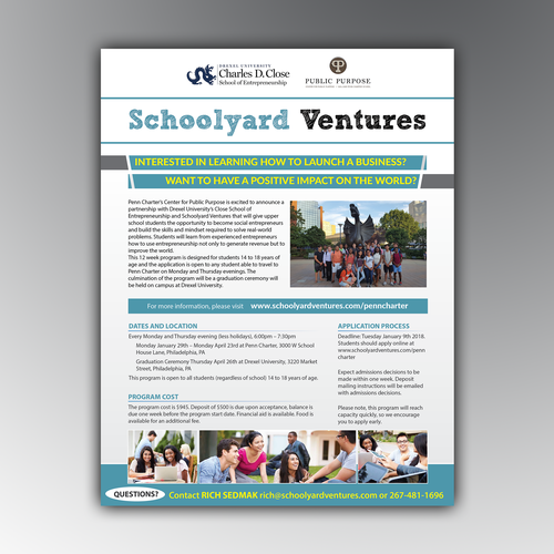 One page flyer for program that supports teen entrepreneurs Design by Sunyo