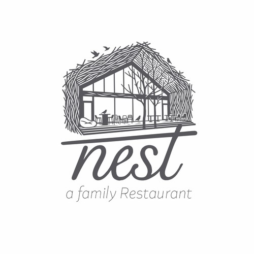 "Design a warm, modern logo for NEST — a family restaurant" winning Logo design