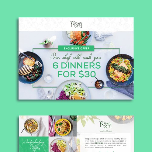 Create a clear and captivating promotional insert for Freshly, a healthy food service Ontwerp door Hue Ng.