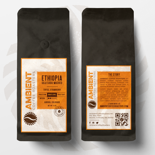 Develop front and back labels for Ambient Coffee Roasters coffee bag Réalisé par EffieK