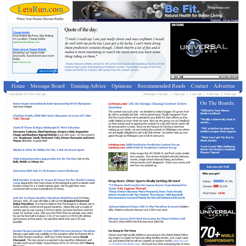 LetsRun.com Homepage Re-Design/Cleanup Diseño de pscola