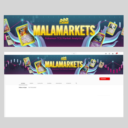 Design a Youtube banner for a channel that focuses on Pokemon trading card market analytics!! Design by Y_Designs