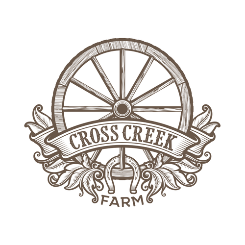 Simple yet Sophisticated Rustic wagon wheel farm logo Design by guinandra