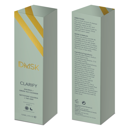 Luxury, high-end product box design for facial cleanser. Design by Leila Amorim