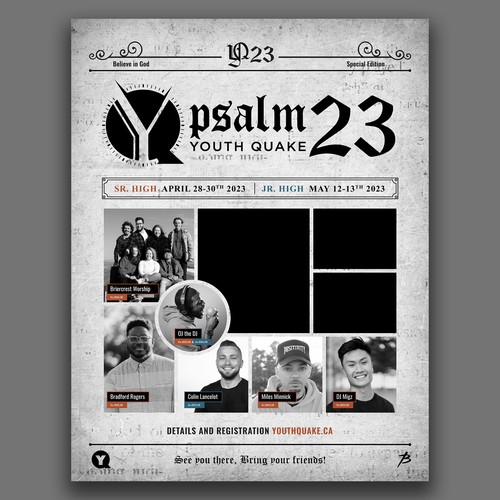 Newspaper themed poster for youth retreat Design by giekstrave