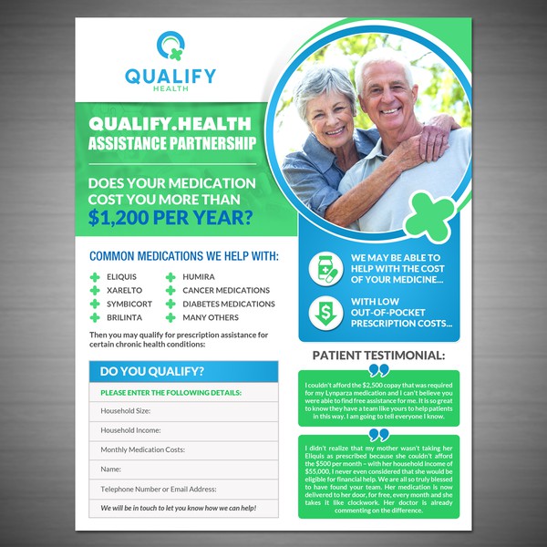 Design by VGaneshayan1 titled "Qualify.Health Flyer for Help Affording Medicaitons"