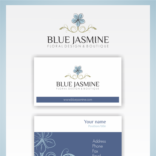 LOGO & BUSINESS CARD DESIGN FOR BLUE JASMINE LLC FLORAL DESIGN AND BOUTIQUE Design by Vesmar