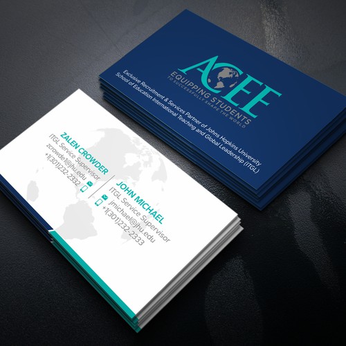 ACEE's new business card to show the partnership with JHU ITGL program Design by Xclusive16