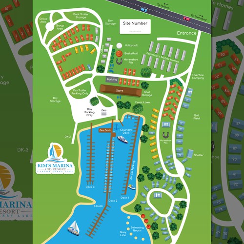 Please design a simple, fresh, updated map of our campground and marina for our website Design by Hoopoe_Designs