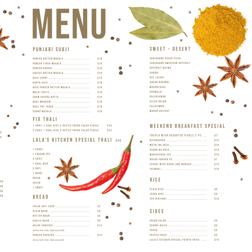 Indian Restaurant Menu Design Design by wildhare