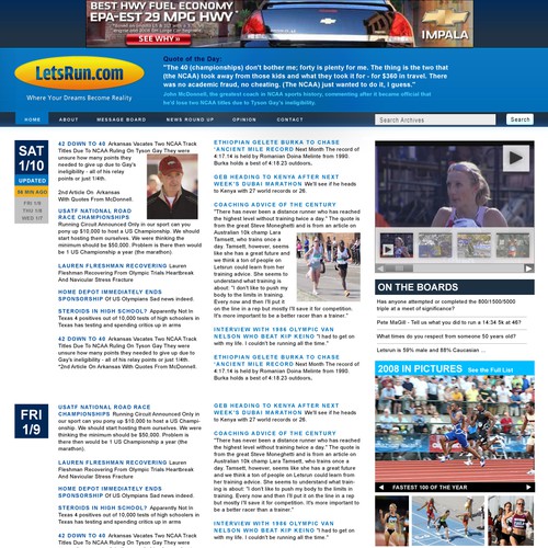 LetsRun.com Homepage Re-Design/Cleanup Diseño de c.kacsur