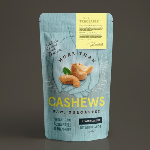 Create a beautiful stand up pouch for Sustainable, Single Origin Cashew Nuts Design by nadezdazda