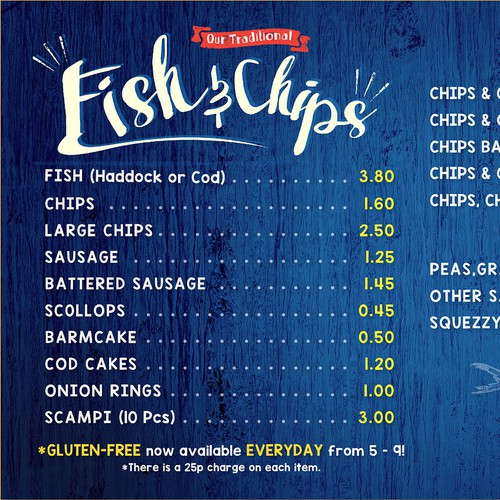 Fish and Chip Shop Menu Design Design by ata.arte