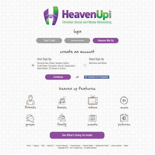 HeavenUp.com - Main Home Page ONLY! - Christian social and media networking site.  Clean and simple!    Diseño de GuGim