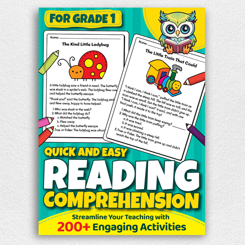 BOOK COVER: Grade 1 Reading Comprehension - Professional Workbook for Kids Design by Design Republik