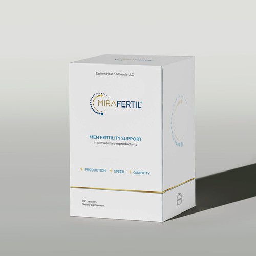 a box for male reproductive supplement improves sperm quality that look professional yet luxurious Design by ateiluj